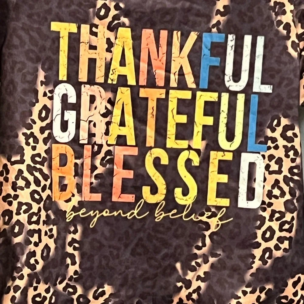 Thankful Grateful Blessed Leopard Print Short Sleeve Shirt NWOT